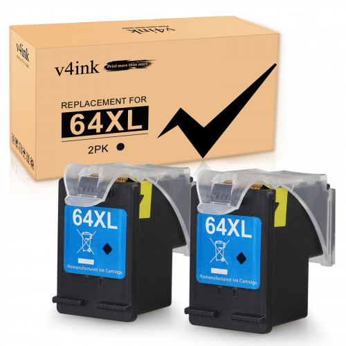 v4ink 64XL | Remanufactured HP 64XL Black Ink Cartridges 2 Pack